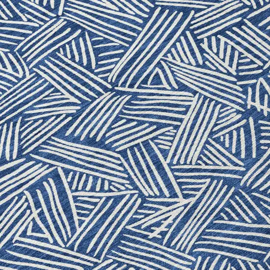 Navy Blue And Ivory Geometric Washable Indoor Outdoor Area Rug Photo 8