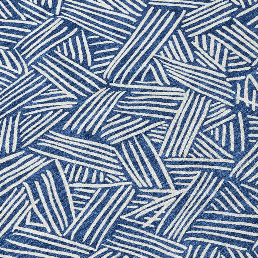 Navy Blue And Ivory Geometric Washable Indoor Outdoor Area Rug Photo 8