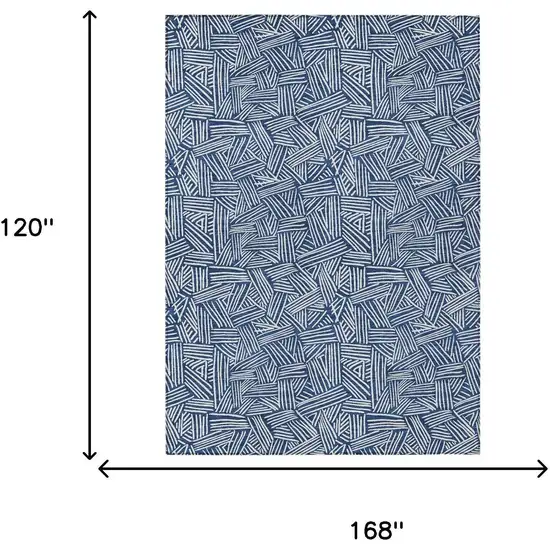 Navy Blue And Ivory Geometric Washable Indoor Outdoor Area Rug Photo 9