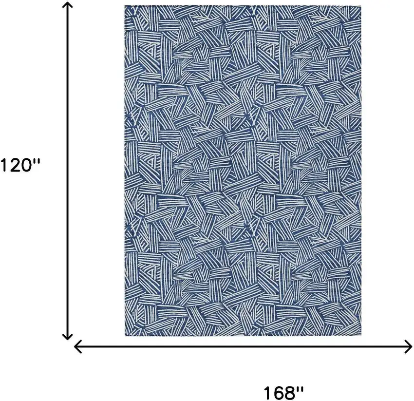 Navy Blue And Ivory Geometric Washable Indoor Outdoor Area Rug Photo 9