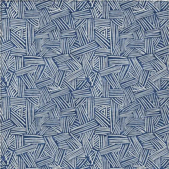 Navy Blue And Ivory Geometric Washable Indoor Outdoor Area Rug Photo 6
