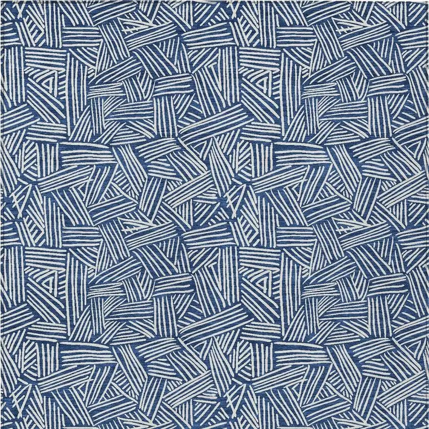 Navy Blue And Ivory Geometric Washable Indoor Outdoor Area Rug Photo 6