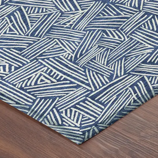 Navy Blue And Ivory Geometric Washable Indoor Outdoor Area Rug Photo 7