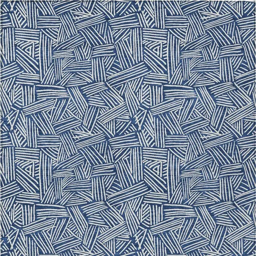 Navy Blue And Ivory Geometric Washable Indoor Outdoor Area Rug Photo 4