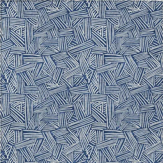 Navy Blue And Ivory Geometric Washable Indoor Outdoor Area Rug Photo 4