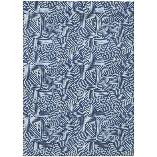 Navy Blue And Ivory Geometric Washable Indoor Outdoor Area Rug Photo 2