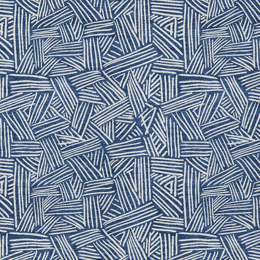 Navy Blue And Ivory Geometric Washable Indoor Outdoor Area Rug Photo 5
