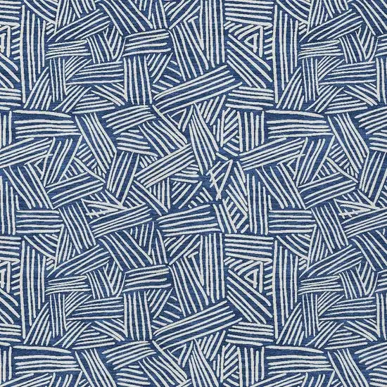 Navy Blue And Ivory Geometric Washable Indoor Outdoor Area Rug Photo 5