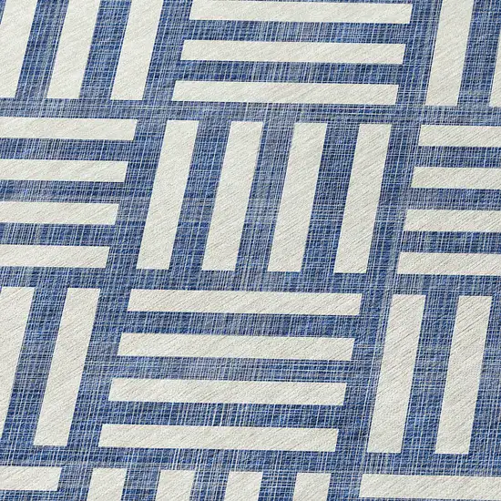 Navy Blue And Ivory Geometric Washable Indoor Outdoor Area Rug Photo 5