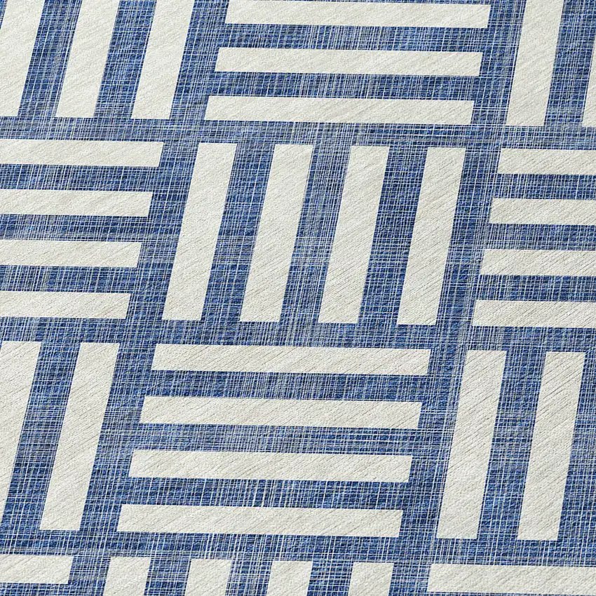 Navy Blue And Ivory Geometric Washable Indoor Outdoor Area Rug Photo 5