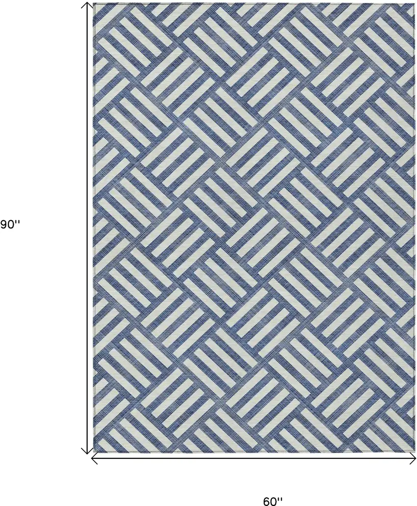 Navy Blue And Ivory Geometric Washable Indoor Outdoor Area Rug Photo 3