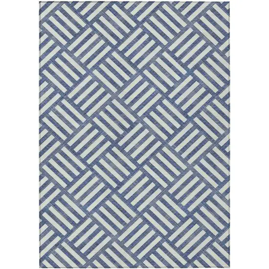 Navy Blue And Ivory Geometric Washable Indoor Outdoor Area Rug Photo 2