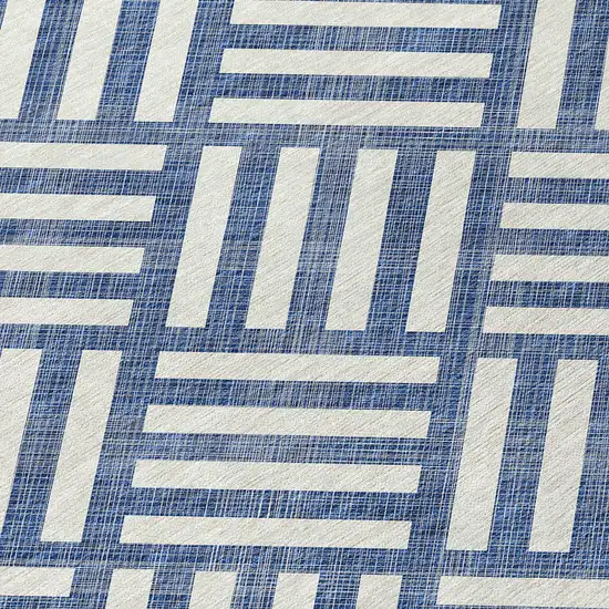 Navy Blue And Ivory Geometric Washable Indoor Outdoor Area Rug Photo 5