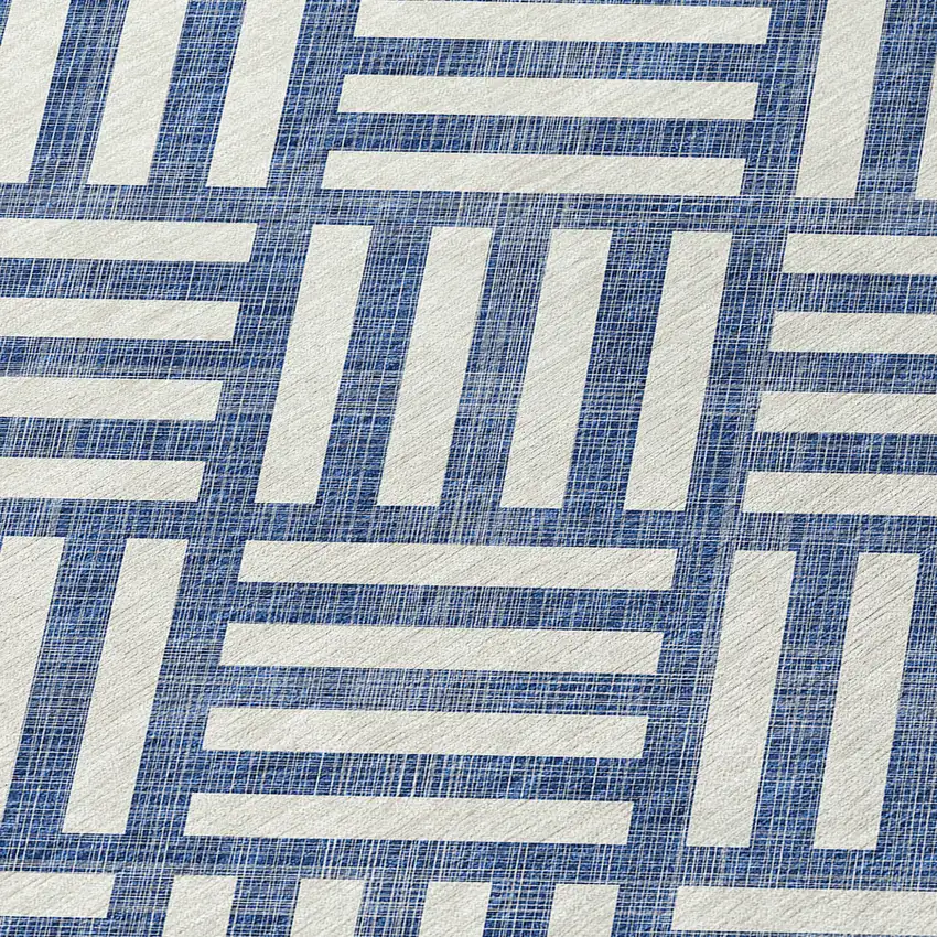 Navy Blue And Ivory Geometric Washable Indoor Outdoor Area Rug Photo 5