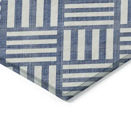 Navy Blue And Ivory Geometric Washable Indoor Outdoor Area Rug Photo 4