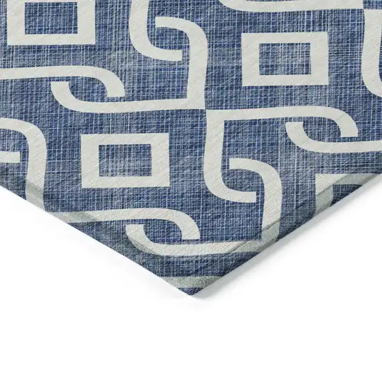 Navy Blue And Ivory Geometric Washable Indoor Outdoor Area Rug Photo 4