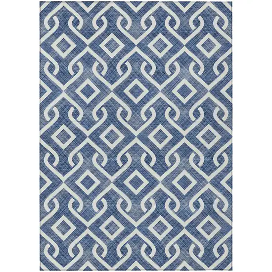 Navy Blue And Ivory Geometric Washable Indoor Outdoor Area Rug Photo 2