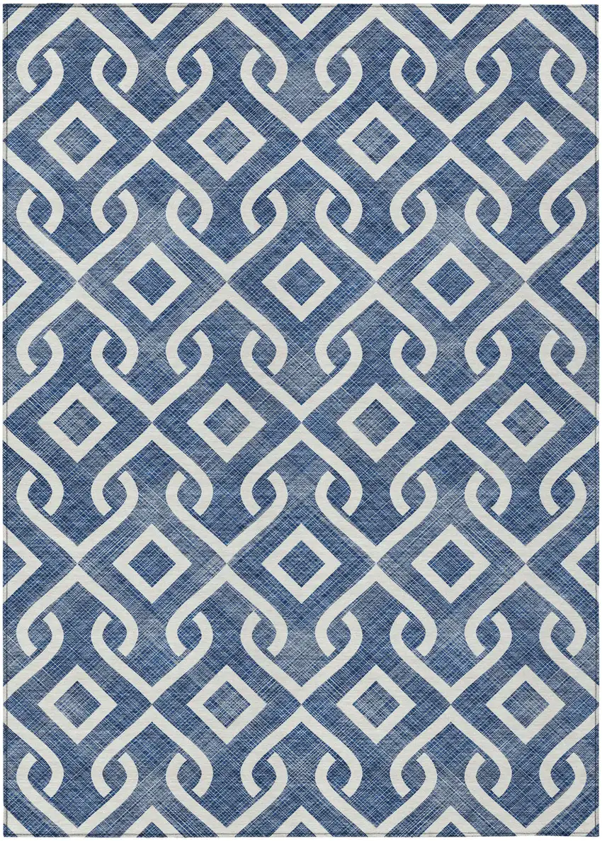 Navy Blue And Ivory Geometric Washable Indoor Outdoor Area Rug Photo 2