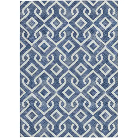Navy Blue And Ivory Geometric Washable Indoor Outdoor Area Rug Photo 5