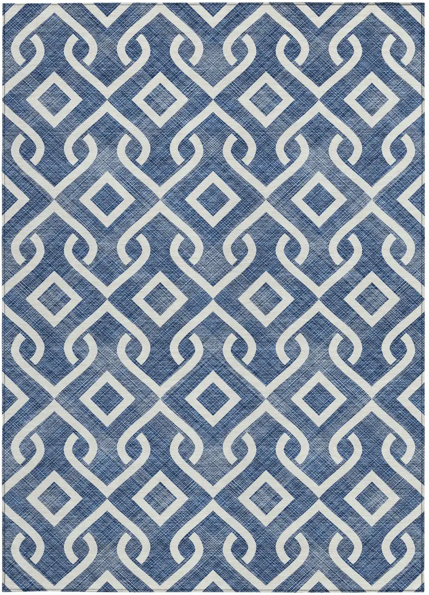 Navy Blue And Ivory Geometric Washable Indoor Outdoor Area Rug Photo 5