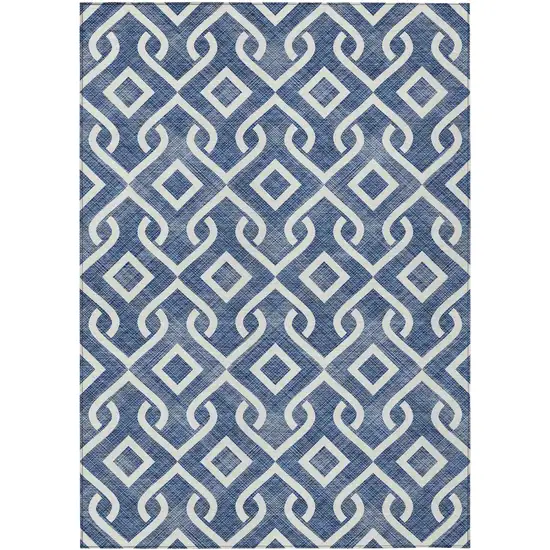 Navy Blue And Ivory Geometric Washable Indoor Outdoor Area Rug Photo 2