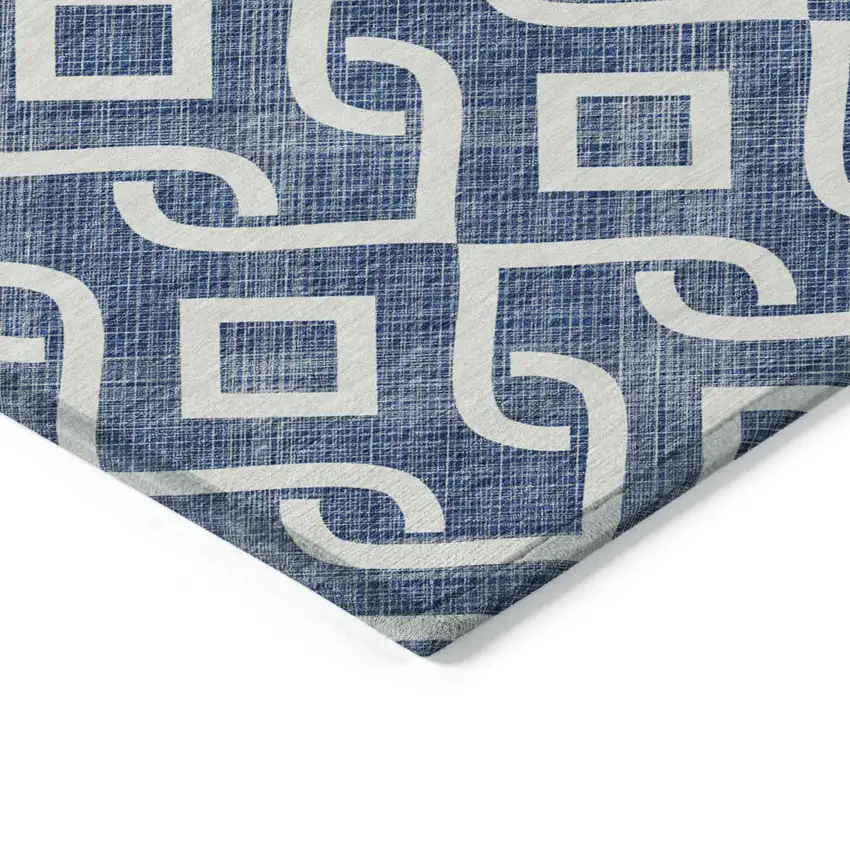 Navy Blue And Ivory Geometric Washable Indoor Outdoor Area Rug Photo 4