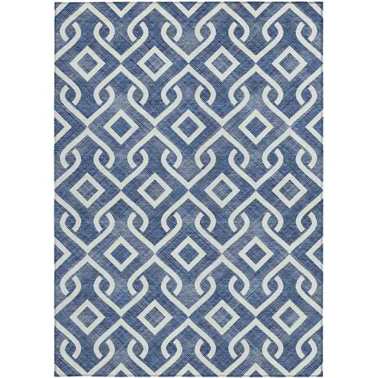 Navy Blue And Ivory Geometric Washable Indoor Outdoor Area Rug Photo 5