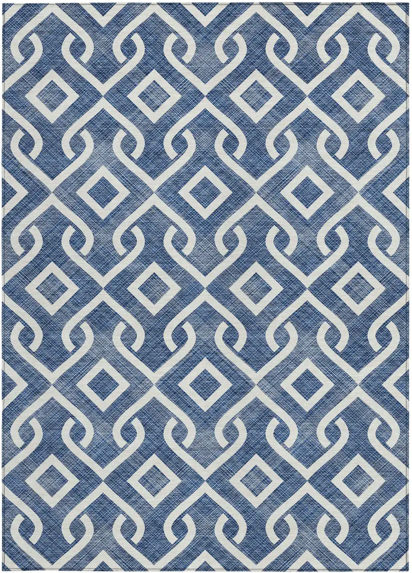 Navy Blue And Ivory Geometric Washable Indoor Outdoor Area Rug Photo 5