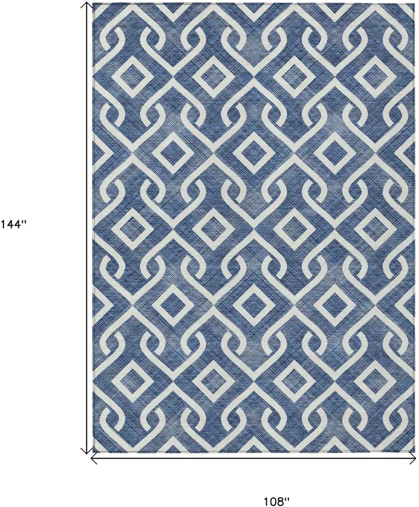 Navy Blue And Ivory Geometric Washable Indoor Outdoor Area Rug Photo 3