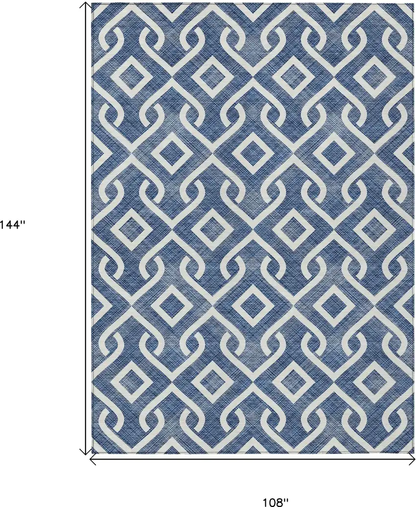 Navy Blue And Ivory Geometric Washable Indoor Outdoor Area Rug Photo 3