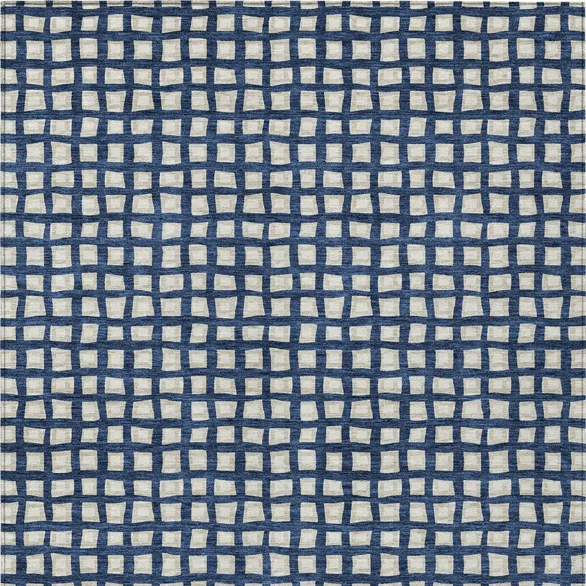 Navy Blue And Ivory Geometric Washable Indoor Outdoor Area Rug Photo 5