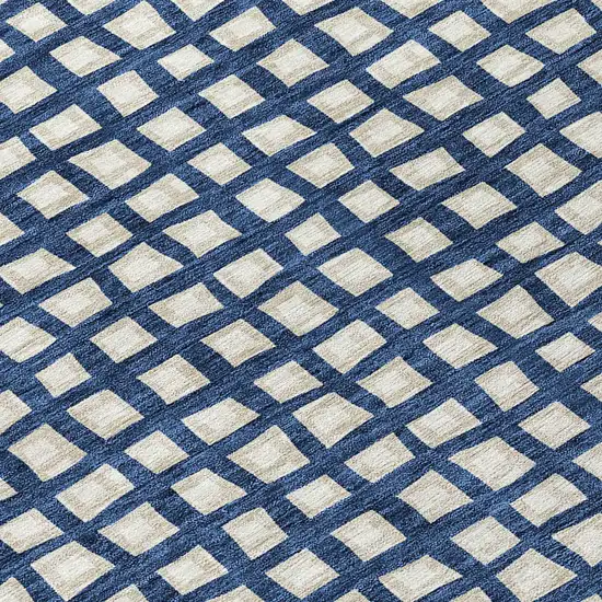 Navy Blue And Ivory Geometric Washable Indoor Outdoor Area Rug Photo 4