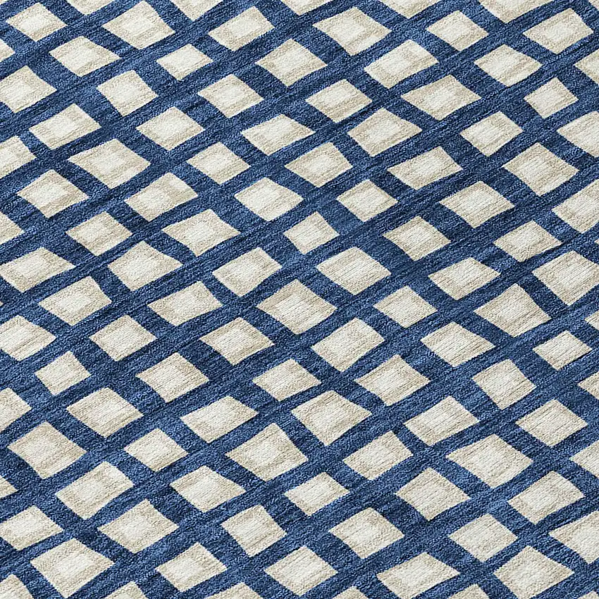 Navy Blue And Ivory Geometric Washable Indoor Outdoor Area Rug Photo 4