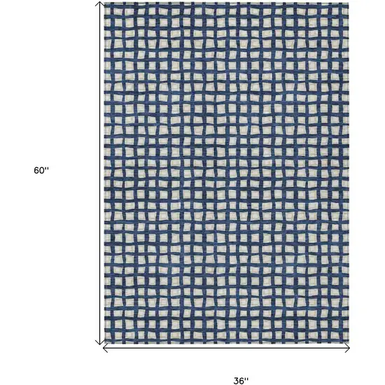 Navy Blue And Ivory Geometric Washable Indoor Outdoor Area Rug Photo 8