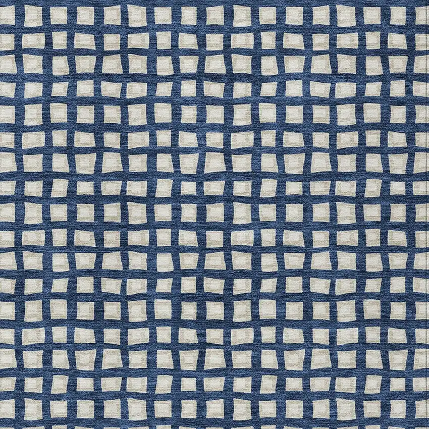 Navy Blue And Ivory Geometric Washable Indoor Outdoor Area Rug Photo 5