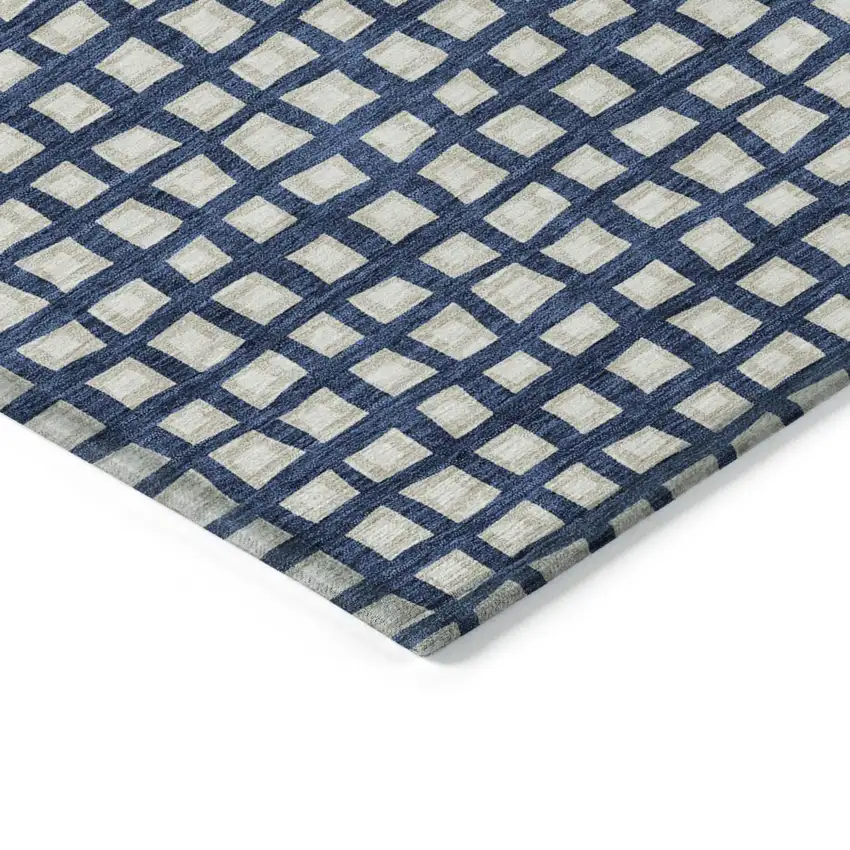 Navy Blue And Ivory Geometric Washable Indoor Outdoor Area Rug Photo 3