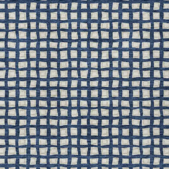 Navy Blue And Ivory Geometric Washable Indoor Outdoor Area Rug Photo 5