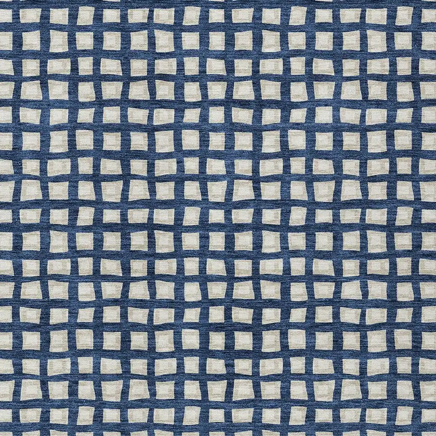 Navy Blue And Ivory Geometric Washable Indoor Outdoor Area Rug Photo 5