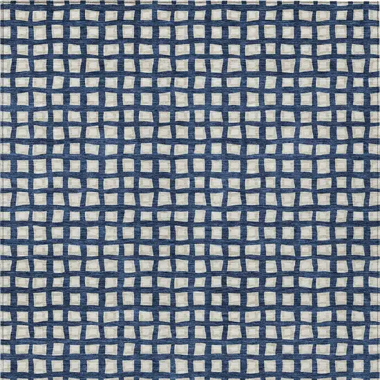 Navy Blue And Ivory Geometric Washable Indoor Outdoor Area Rug Photo 6