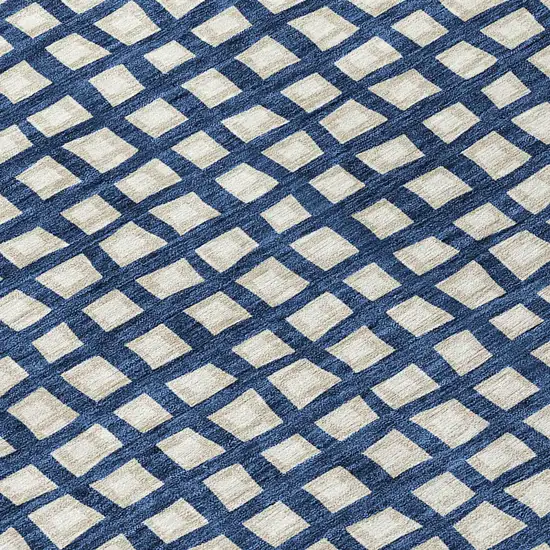 Navy Blue And Ivory Geometric Washable Indoor Outdoor Area Rug Photo 4