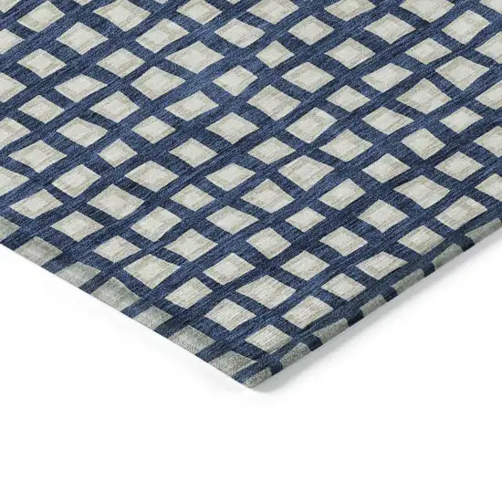 Navy Blue And Ivory Geometric Washable Indoor Outdoor Area Rug Photo 3