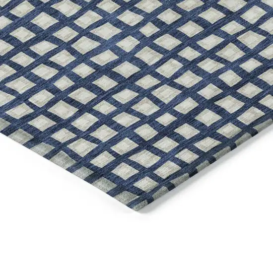 Navy Blue And Ivory Geometric Washable Indoor Outdoor Area Rug Photo 3