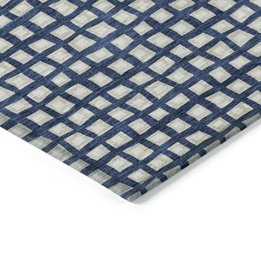 Navy Blue And Ivory Geometric Washable Indoor Outdoor Area Rug Photo 3