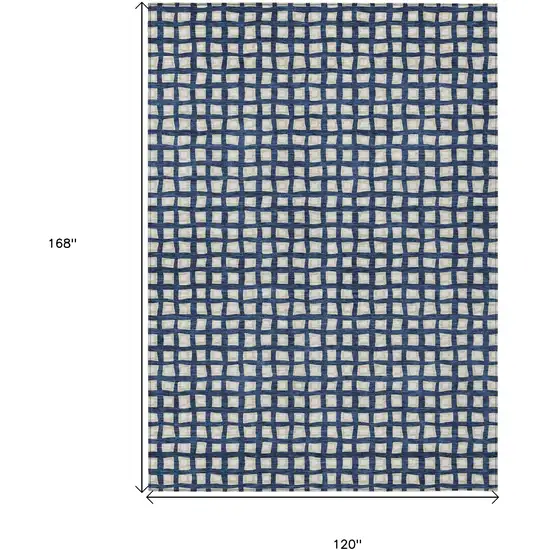 Navy Blue And Ivory Geometric Washable Indoor Outdoor Area Rug Photo 7