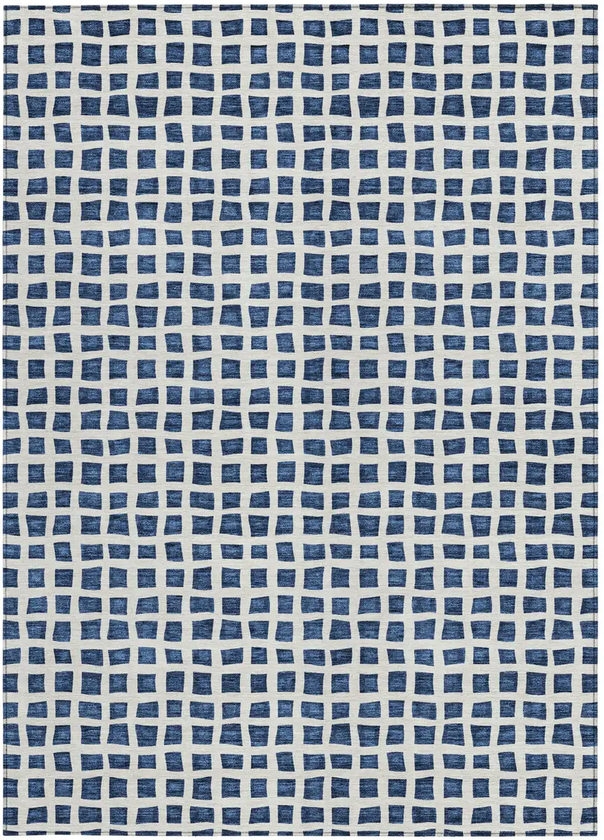 Navy Blue And Ivory Geometric Washable Indoor Outdoor Area Rug Photo 5