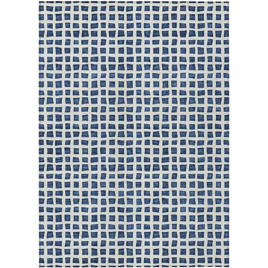 Navy Blue And Ivory Geometric Washable Indoor Outdoor Area Rug Photo 1