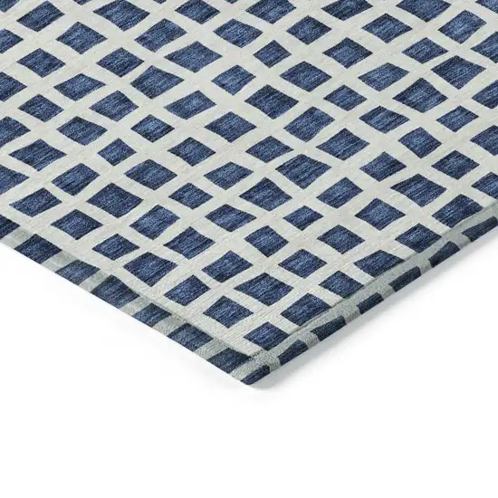 Navy Blue And Ivory Geometric Washable Indoor Outdoor Area Rug Photo 3
