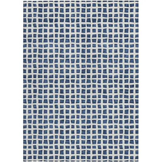 Navy Blue And Ivory Geometric Washable Indoor Outdoor Area Rug Photo 5