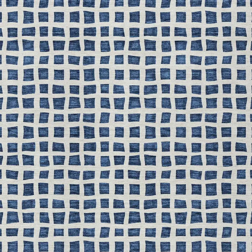 Navy Blue And Ivory Geometric Washable Indoor Outdoor Area Rug Photo 5