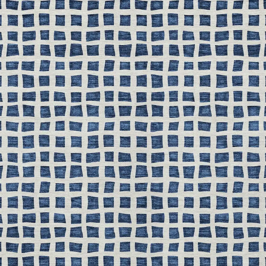 Navy Blue And Ivory Geometric Washable Indoor Outdoor Area Rug Photo 6